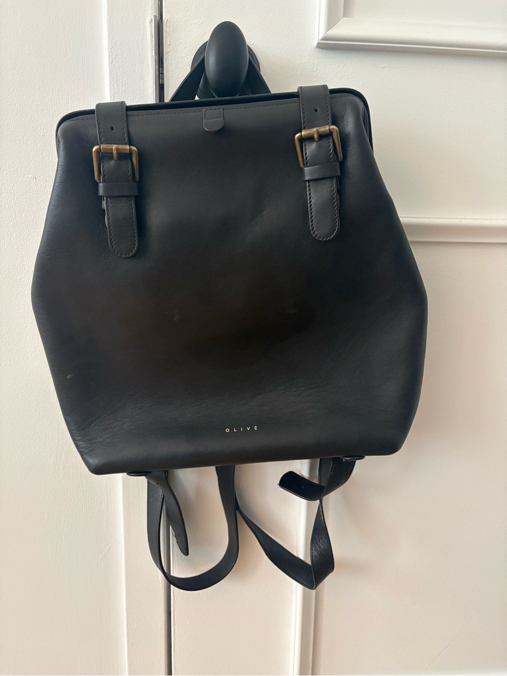 Olive Brown Leather Backpack - Structured Women's Backpack